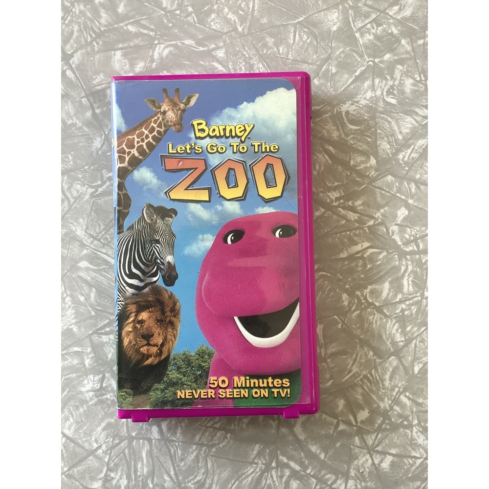 Barney Let's Go To The Zoo VHS 2001 Lyrick Studios Purple Clamshell White Tape